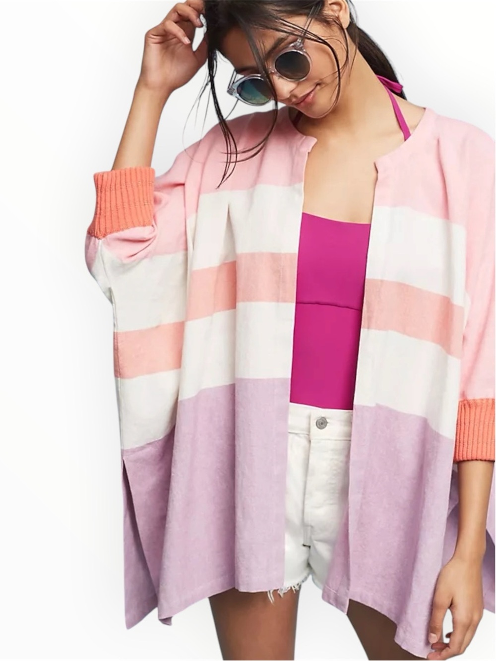 Hei Hei Anthropologie Cover Up Dolman Kimono Striped Pink Purple One Size Beach